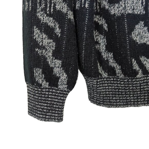 Vintage Zeppelin Sweater L Black Gray Abstract Geometric Knit Pullover 80s 90s - Picture 5 of 15